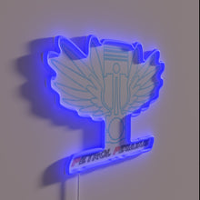 Load image into Gallery viewer, Neon petrol logo with dark lettering on transparent background.