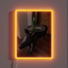 Load image into Gallery viewer, Vibrant Pig Chang Neon Sign with Cigarette Details in RGB Glowing.