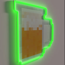 Load image into Gallery viewer, Glowing pixel art beer mug-inspired bar decor in vibrant colors