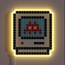 Load image into Gallery viewer, Neon RGB pixel art invasion themed Apple logo display decoration.