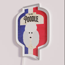 Load image into Gallery viewer, Vibrant RGB neon distressed French poodle beer label design wall art.