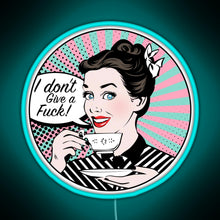 Load image into Gallery viewer, Pop Art retro woman IDGAF feminist Sticker RGB neon sign lightblue
