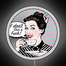 Load image into Gallery viewer, Pop Art retro woman IDGAF feminist Sticker RGB neon sign white