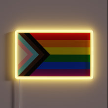 Load image into Gallery viewer, Progress Pride Flag neon sign — a radiant symbol of inclusivity, diversity, and unity. 🏳️🌈⚡