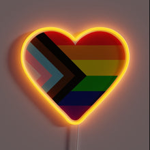 Load image into Gallery viewer, Progress Pride neon heart — love and inclusivity glowing bright. ❤️🏳️🌈