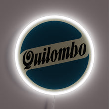 Load image into Gallery viewer, Vintage Quilombo Quilmes beer logo illuminated in radiant neon lights.
