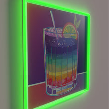 Load image into Gallery viewer, Vibrant neon cocktail art decor with colorful rainbow lighting effects.