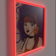 Load image into Gallery viewer, Colorful whimsical bubble girl design in vibrant RGB LED glow.