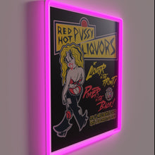 Load image into Gallery viewer, Eye-catching red hot liquor sign with vibrant RGB neon accents