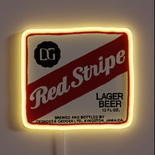 Load image into Gallery viewer, Neon red striped transparent sign with bold pop of color
