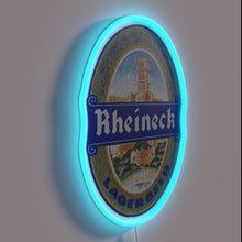 Load image into Gallery viewer, Vibrant LED coaster holder with RGB lighting and Rheineck branding.