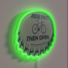 Load image into Gallery viewer, Ride First Safety Reminder Sign in Bright Neon RGB Lighting