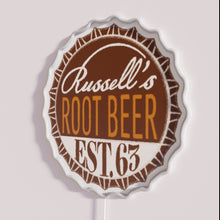 Load image into Gallery viewer, Vibrant RGB Neon Sign Featuring Russell's Root Beer Vintage Bottle Caps