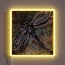 Load image into Gallery viewer, Vibrant, handcrafted rustic dragonfly art with RGB LED glow accents.
