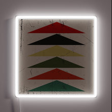 Load image into Gallery viewer, Vibrant neon triangle decor with rustic charm and modern glow.