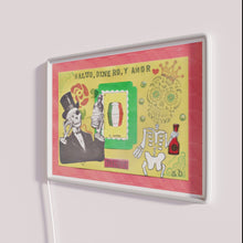 Load image into Gallery viewer, Vibrant Neon Bar Sign: Salud Dinero y Amor Skull Decor