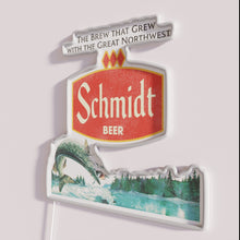 Load image into Gallery viewer, Vintage Retro-Futuristic Schmidt Beer Sign with RGB Nature Scene Design