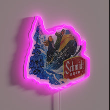 Load image into Gallery viewer, Neon illuminated snowmobile with Schmidt Beer logo in vibrant colors