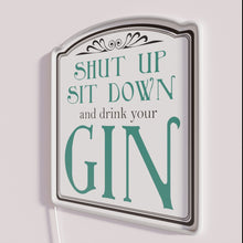 Load image into Gallery viewer, Vibrant RGB neon bar decor with cheeky gin drinking humor.