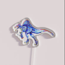 Load image into Gallery viewer, Vintage prehistoric Spinosaurus dinosaur decor with colorful RGB LED lighting.