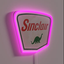 Load image into Gallery viewer, Vintage Sinclair Oil logo illuminated with RGB colorful neon glow.