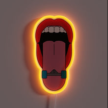 Load image into Gallery viewer, This neon sign is tongue-out rebellious — literally! A bold lip, a daring tongue, and a skateboard twist make this piece pure attitude on the wall. 🛹💋 Let your space speak loud and skate proud.
