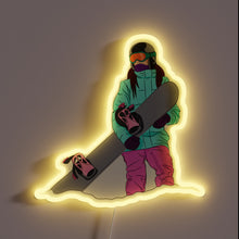 Load image into Gallery viewer, Vibrant Neon Sign Depicting a Stylish Female Snowboarder in Action