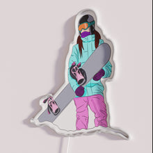 Load image into Gallery viewer, Colorful neon wall decor featuring a snowboarder girl silhouette design
