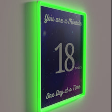 Load image into Gallery viewer, Neon Anniversary Sign Celebrating 18 Years of Sobriety and Recovery