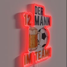 Load image into Gallery viewer, Neon sign featuring soccer player with beer in hand.