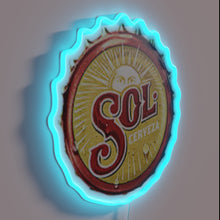 Load image into Gallery viewer, Eye-catching neon lighted bottle cap decoration for home bar decor.