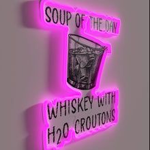 Load image into Gallery viewer, Whimsical neon sign featuring a humorous take on soup ingredients.
