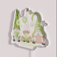 Load image into Gallery viewer, St. Patrick's Day themed party decorations with gnomes and neon lights.