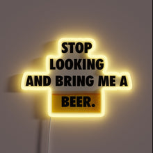 Load image into Gallery viewer, Attention bartender serve immediately RGB illuminated retro neon bar sign
