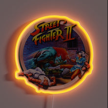 Load image into Gallery viewer, Street Fighter II neon sign with Blanka and Chun-Li in action.