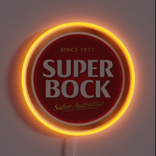 Load image into Gallery viewer, Authentic vintage-inspired Super Bock logo in vibrant RGB neon lights