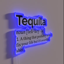Load image into Gallery viewer, Vibrant Tequila definition illuminated wall sign with RGB neon lighting.