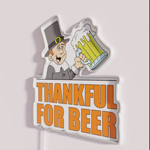 Load image into Gallery viewer, Thanksgiving themed funny pilgrim cartoon neon beer bar sign decor