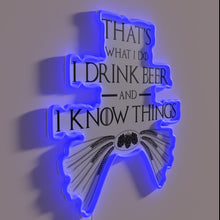 Load image into Gallery viewer, Neon bar sign humorously boasting drinking and being knowledgeable expertise.