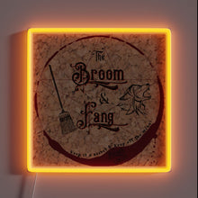 Load image into Gallery viewer, Vintage pub decor with The Broom and Fang logo lighting