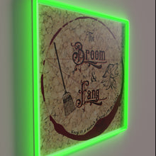 Load image into Gallery viewer, Add vintage charm with our 'The Broom and Fang' pub sign.