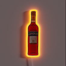 Load image into Gallery viewer, Campari bottle neon sign with orange glow.