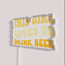 Load image into Gallery viewer, Neon beer lover's bar decor with bold girl themed signage.