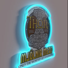 Load image into Gallery viewer, Legendary Marvel artwork featuring Thor's mighty hammer Mjolnir in glow