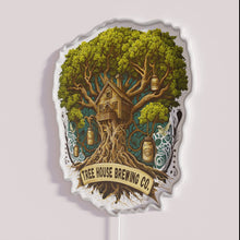 Load image into Gallery viewer, Neon Tree House Brewing Company logo sign with vibrant colorful glow