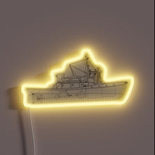 Load image into Gallery viewer, Colorful neon lighting highlights detailed plans of tugboat blueprints design