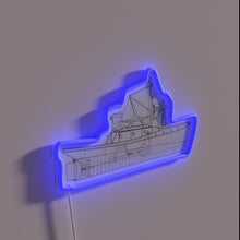 Load image into Gallery viewer, Vintage nautical tug boat blueprints in bold RGB neon glow.