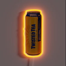 Load image into Gallery viewer, Alt text: Neon Twisted Tea tall can with orange glow, yellow body, and bold blue "Original" branding.
