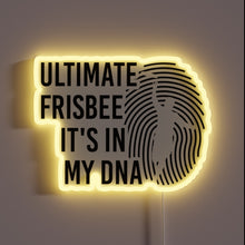 Load image into Gallery viewer, Neon sign celebrating ultimate frisbee passion with humorous DNA twist