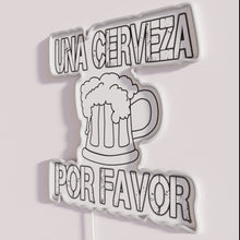 Load image into Gallery viewer, Vibrant Una Cerveza Por Favor Spanish Beer Sign in RGB Neon